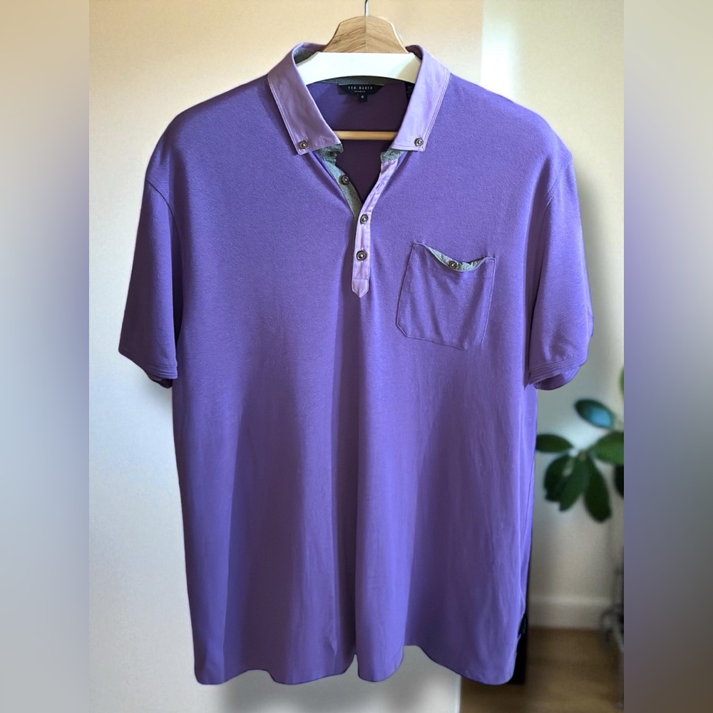HP✨Ted Baker London | Short Sleeve 1/4 Button Purple Polo Shirt | Size 6 (2XL)